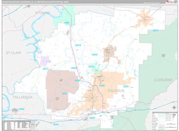 Anniston-Oxford-Jacksonville, AL Metro Area Wall Map